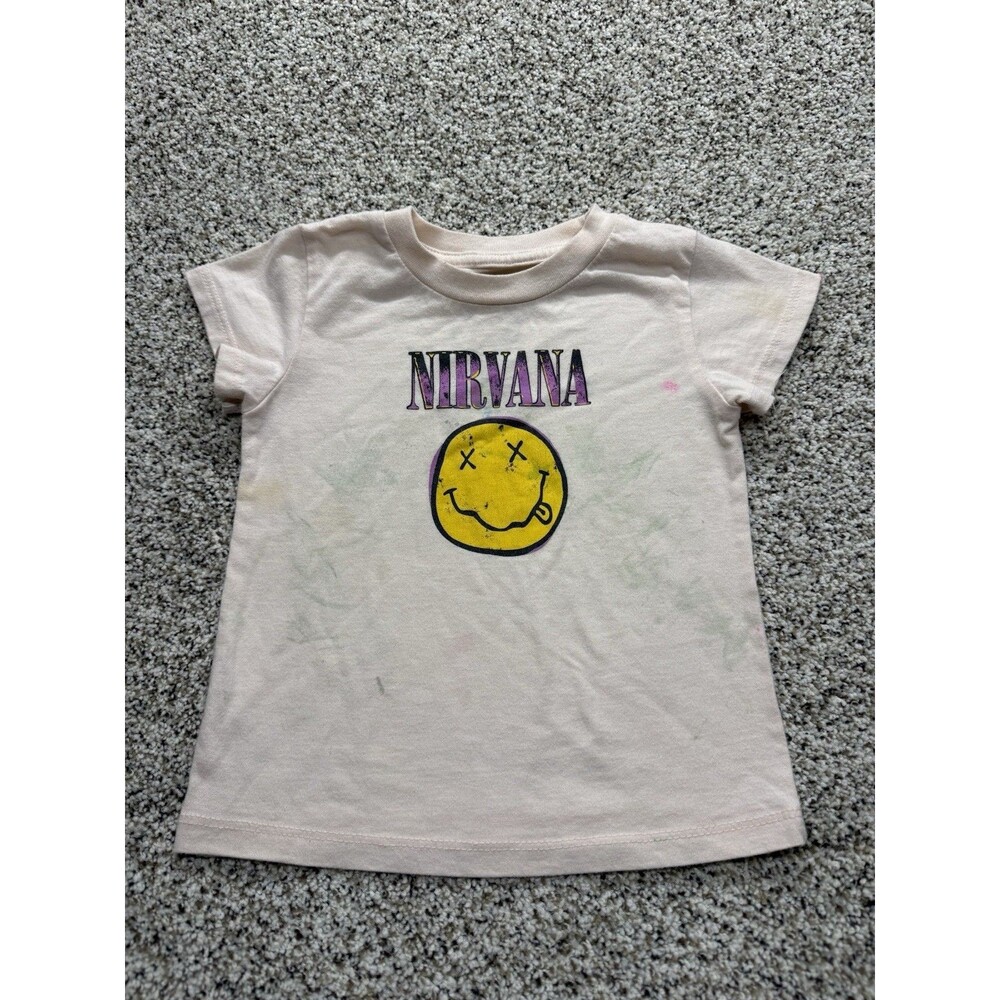 Nirvana T-Shirt Youth Large Gray Tie Dye Smiley Face Kurt Cobain Grunge Music